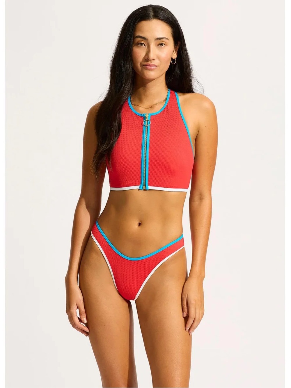 NWT Seafolly Beach Bound Zip Front Bikini Set 12 Flame Resort Cruise Swim